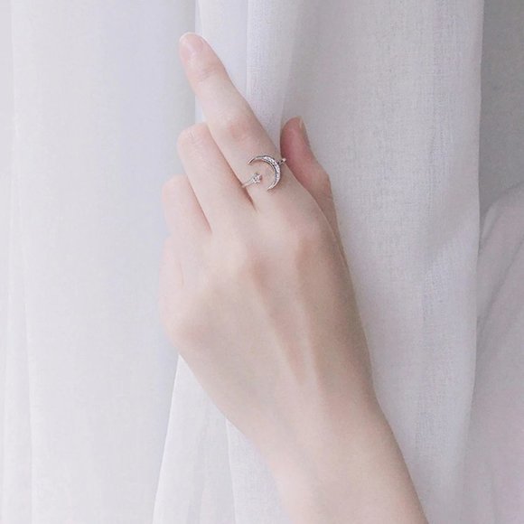 NEW 925 Sterling Silver Moon Star Adjustable  Ring - Picture 7 of 8